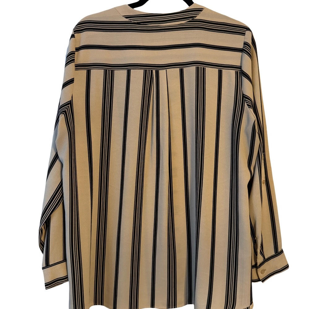 NY Collection Beige and Black Striped V-Neck Tunic - Picture 2 of 6